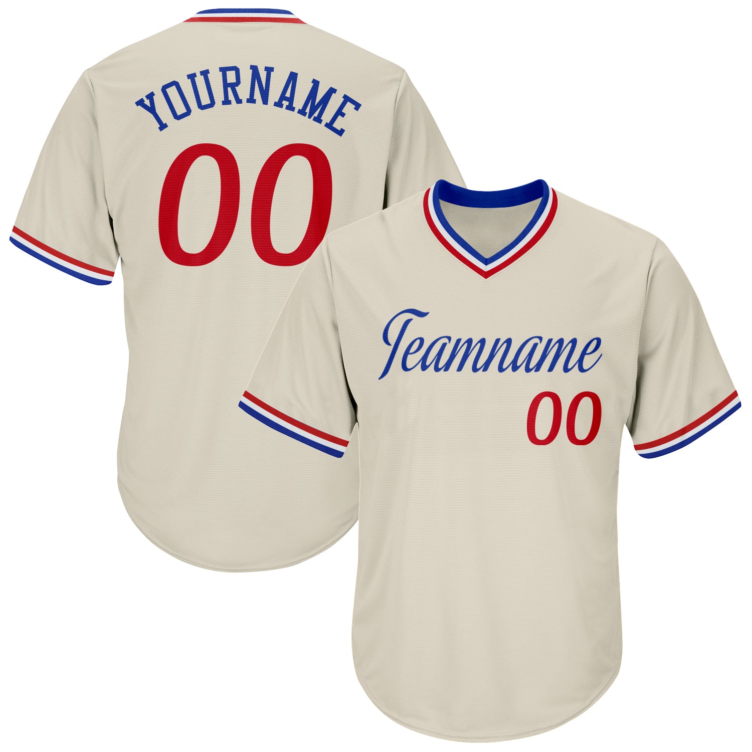 Personalized Red-Royal Authentic Throwback Baseball Jersey Shirt - Cream Rib-Knit Design Personalized Cream Red-Royal Authentic