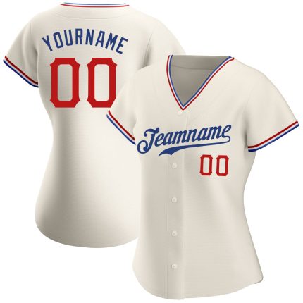 Personalized Red-Royal Baseball Jersey for Adults - Custom Cream Design, Stylish Sportswear Personalized Cream Red-Royal