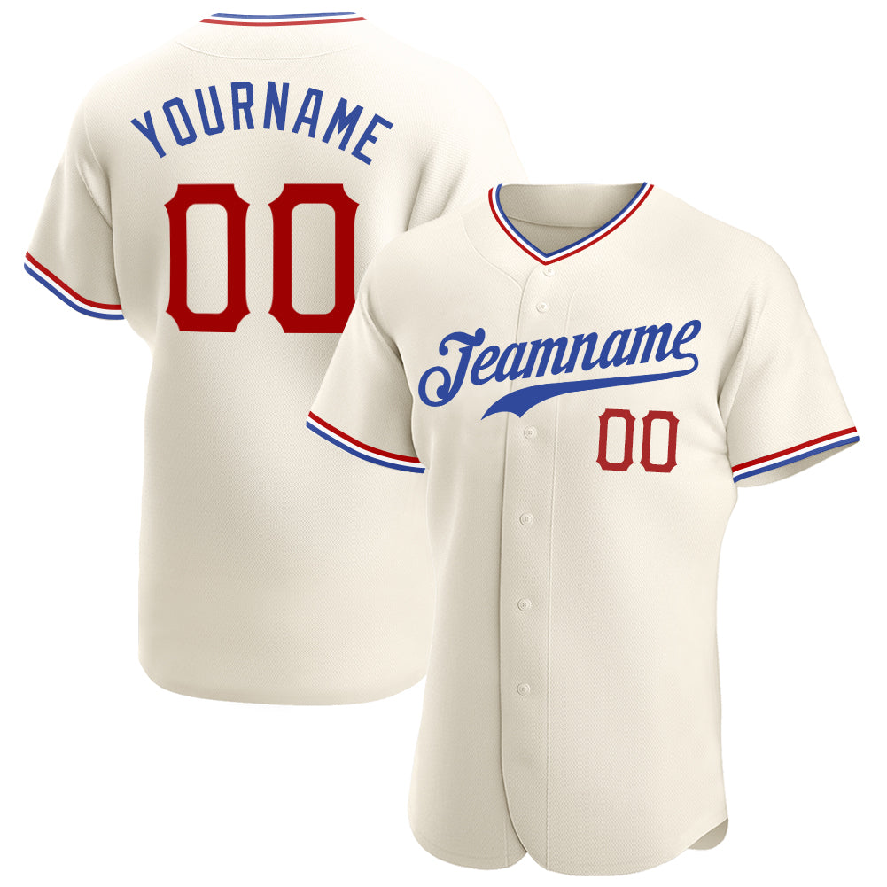 Personalized Red-Royal Baseball Jersey for Adults - Custom Cream Design, Stylish Sportswear Personalized Cream Red-Royal