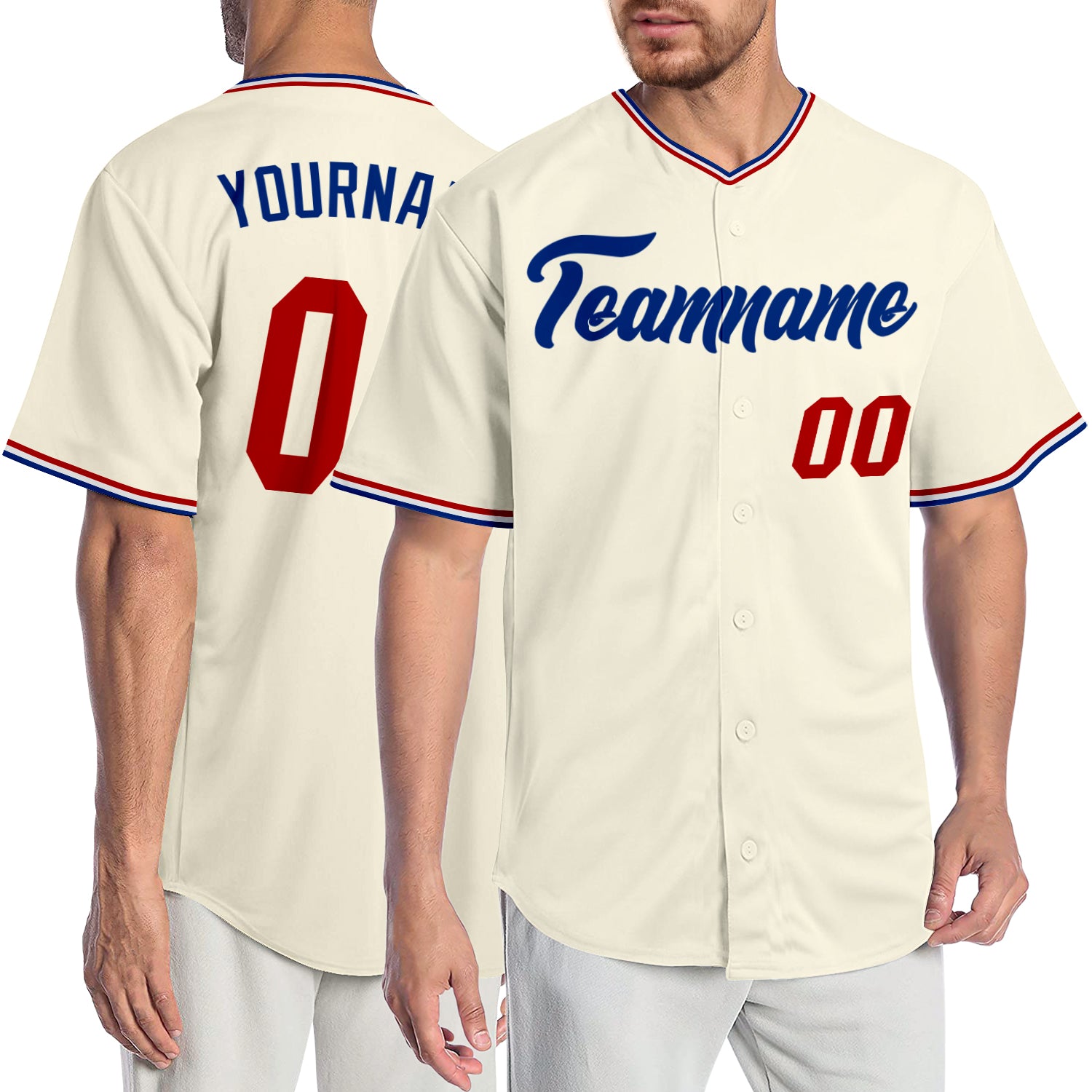 Personalized Red-Royal Baseball Jersey for Kids - Custom Cream Sports Apparel 5 Personalized Cream Red-Royal Baseball Jersey