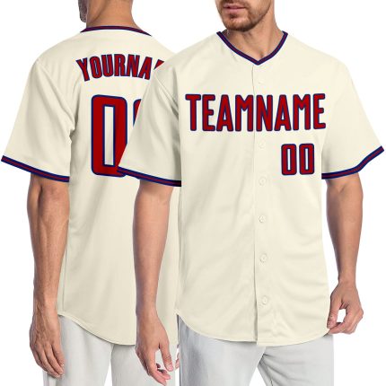 Custom Red-Royal Baseball Jersey for Kids, Personalized Cream Design, Size 6 Personalized Cream Red-Royal Baseball Jersey