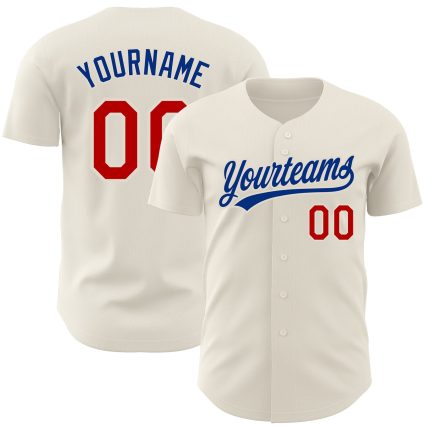 Personalized Red-Royal Baseball Jersey 98 for Kids - Custom Cream Jersey Personalized Cream Red-Royal Baseball Jersey 98