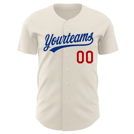 Personalized Red-Royal Baseball Jersey 98 for Kids - Custom Cream Jersey Personalized Cream Red-Royal Baseball Jersey 98