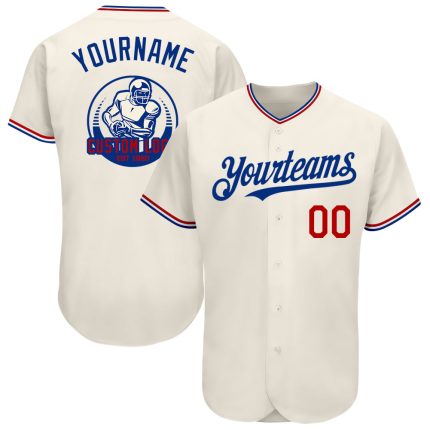 Personalized Red-Royal Baseball Jersey 99 - Custom Cream Color Team Apparel Personalized Cream Red-Royal Baseball Jersey