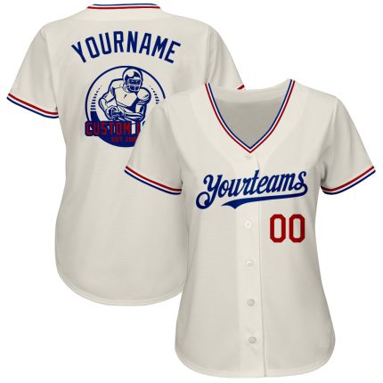Personalized Red-Royal Baseball Jersey 99 - Custom Cream Color Team Apparel Personalized Cream Red-Royal Baseball Jersey
