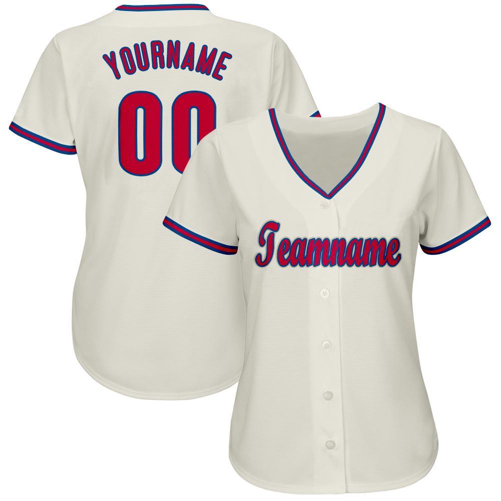 Custom Name and Number Personalized Red-Royal Baseball Jersey - Team Apparel Personalized Cream Red-Royal Baseball Jersey
