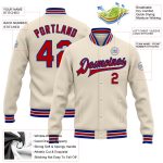 Personalized Red Cream Varsity Letterman Bomber Jacket Full-Snap 2 Personalized Cream Red-Royal Bomber Full-Snap Varsity