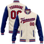 Custom Two Tone Bomber Jacket Red-Royal Full-Snap Varsity Letterman Personalized Personalized Cream Red-Royal Bomber Full-Snap