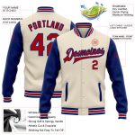 Custom Two Tone Bomber Jacket Red-Royal Full-Snap Varsity Letterman Personalized Personalized Cream Red-Royal Bomber Full-Snap