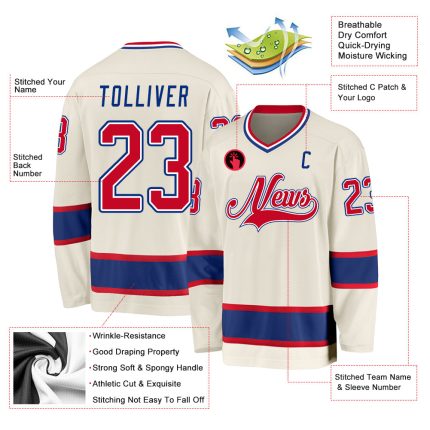 Custom Red-Royal Hockey Jersey for Personalized Style - Premium Quality Hockey Apparel Personalized Cream Red-Royal Hockey