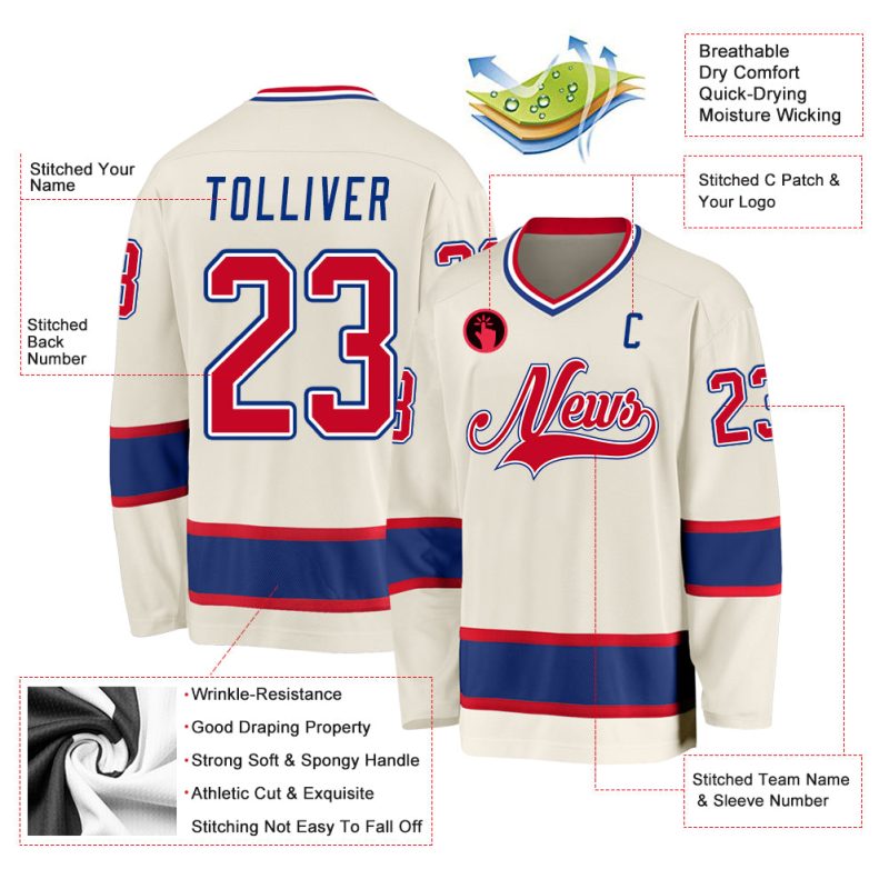 Custom Name and Number Cream Red-Royal Hockey Jersey - Personalized Team Jersey Personalized Cream Red-Royal Hockey Jersey