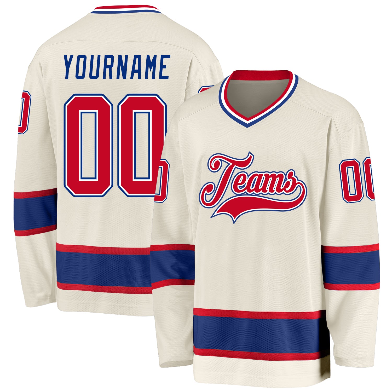 Custom Name and Number Cream Red-Royal Hockey Jersey - Personalized Team Jersey Personalized Cream Red-Royal Hockey Jersey