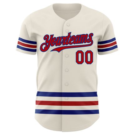 Personalized Red Cream Baseball Jersey - Custom Royal Line Design Personalized Cream Red-Royal Line Baseball Jersey