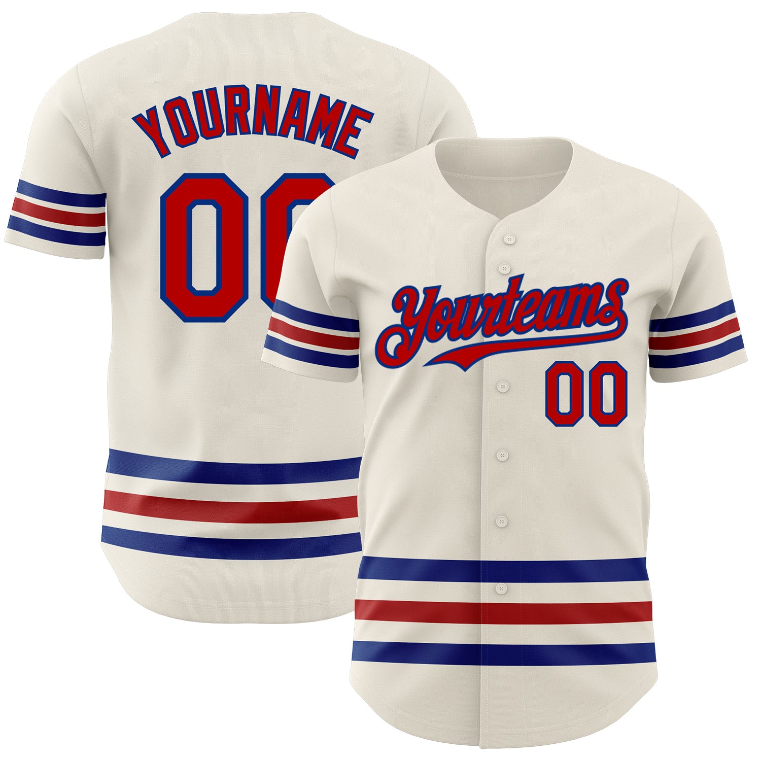 Personalized Red Cream Baseball Jersey - Custom Royal Line Design Personalized Cream Red-Royal Line Baseball Jersey