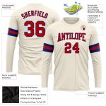 Personalized Red Royal Long Sleeve Performance T-Shirt for Men and Women Personalized Cream Red-Royal Long Sleeve Performance