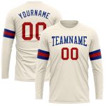 Custom Team Name Number Long Sleeve Performance T-Shirt Cream Red-Royal, Personalized Sportswear for Men and Women Personalized