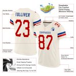 Custom Personalized Red-Royal Cream Football Jersey with Team Name and Number - Authentic Mesh Design Personalized Cream