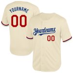 Custom Personalized Red-Royal Cream Baseball Jersey with Name and Number - Authentic Throwback Design Personalized Cream
