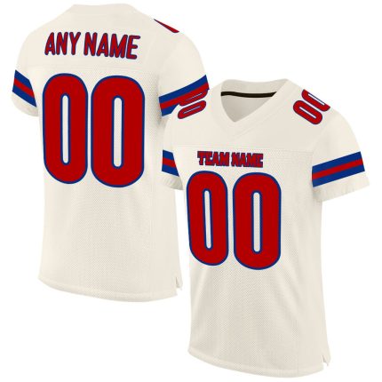 Personalized Red-Royal Mesh Football Jersey for Men - Custom Cream Design 2 Personalized Cream Red-Royal Mesh Football Jersey