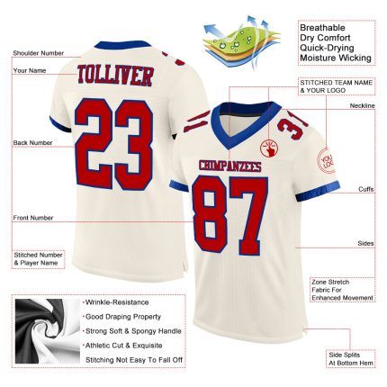 Personalized Red and Royal Cream Football Jersey for Kids Size 4 Personalized Cream Red-Royal Mesh Football Jersey 4