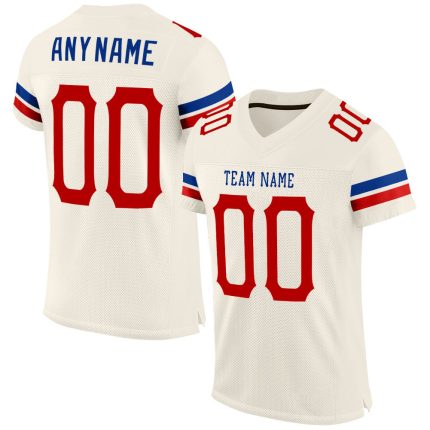 Custom Cream Red-Royal Football Jersey - Personalized Mesh Team Apparel Personalized Cream Red-Royal Mesh Football Jersey