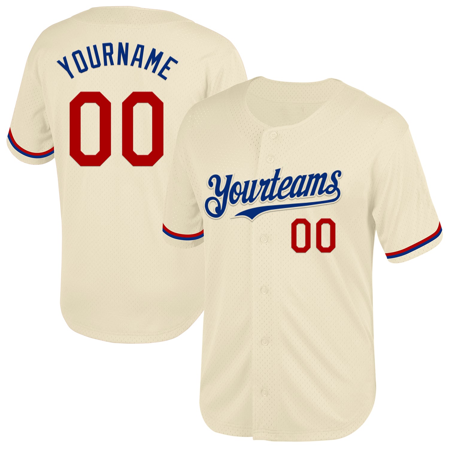 Custom Cream Red-Royal Mesh Baseball Jersey - Personalized Throwback Style Personalized Cream Red-Royal Mesh Throwback Baseball