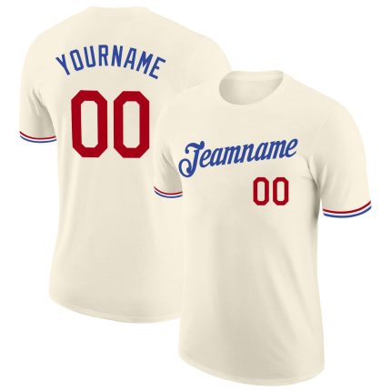 Custom Red-Royal Performance T-Shirt for Men - Personalized Cream Graphic Tee Personalized Cream Red-Royal Performance T-Shirt