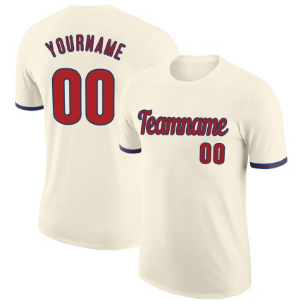 Personalized Red-Royal Performance T-Shirt for Men and Women - Custom Cream Athletic Tee Personalized Cream Red-Royal Performance