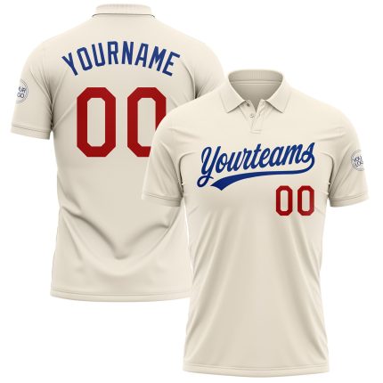 Personalized Red-Royal Cream Performance Golf Polo Shirt for Men - Style 2 Personalized Cream Red-Royal Performance Vapor