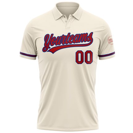 Custom Personalized Golf Polo Shirt Red-Royal Performance Vapor with Team Name and Number Personalized Cream Red-Royal Performance