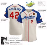 Personalized Red-Royal Baseball Jersey with Cream Raglan Sleeves 2 Personalized Cream Red-Royal Raglan Sleeves Baseball Jersey