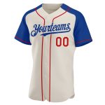 Personalized Red-Royal Baseball Jersey with Cream Raglan Sleeves 2 Personalized Cream Red-Royal Raglan Sleeves Baseball Jersey