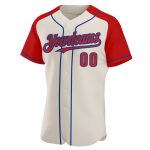 Personalized Red-Royal Baseball Jersey with Cream Raglan Sleeves Personalized Cream Red-Royal Raglan Sleeves Baseball Jersey