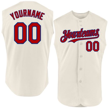 Personalized Red-Royal Cream Baseball Jersey Sleeveless for Men and Women Personalized Cream Red-Royal Sleeveless Baseball