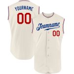 Personalized Red-Royal Baseball Jersey for Men - Sleeveless Cream Custom Team Apparel Personalized Cream Red-Royal Sleeveless