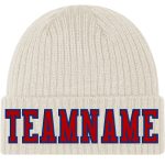 Custom Stitched Cuffed Knit Hat in Cream and Red-Royal - Personalized Winter Hat Personalized Cream Red-Royal Stitched Cuffed