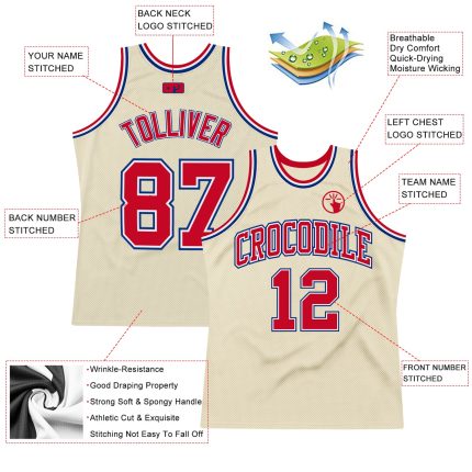 Personalized Red Royal Cream Basketball Jersey - Throwback Style 2 Personalized Cream Red-Royal Throwback Basketball Jersey