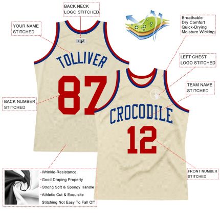 Personalized Red-Royal Basketball Jersey - Cream Throwback Style 3 Personalized Cream Red-Royal Throwback Basketball Jersey