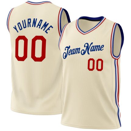 Personalized Red-Royal Cream Throwback Basketball Jersey for Men - Size 4 Personalized Cream Red-Royal Throwback Basketball
