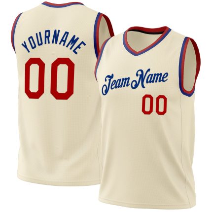 Personalized Red Royal Cream Throwback Basketball Jersey for Men Size 5 Personalized Cream Red-Royal Throwback Basketball