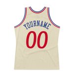 Personalized Red-Royal Throwback Basketball Jersey - Custom Cream Color Jersey Personalized Cream Red-Royal Throwback Basketball