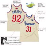 Personalized Red-Royal Throwback Basketball Jersey - Custom Cream Color Jersey Personalized Cream Red-Royal Throwback Basketball