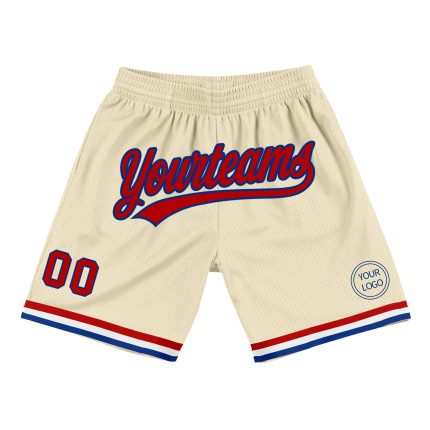 Personalized Red-Royal Cream Throwback Basketball Shorts for Men and Women Personalized Cream Red-Royal Throwback Basketball