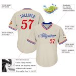 Personalized Red Royal Cream Throwback Rib Knit Baseball Jersey Shirt 2 Personalized Cream Red-Royal Throwback Rib-Knit Baseball
