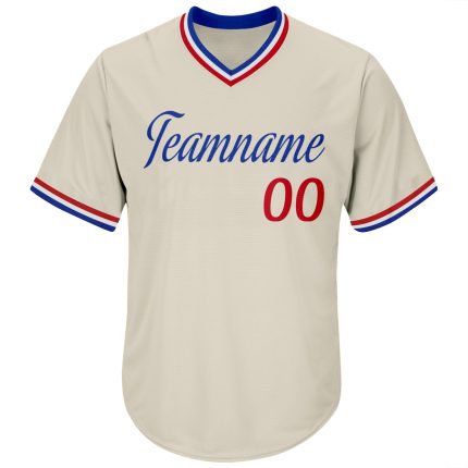Personalized Red Royal Cream Throwback Rib Knit Baseball Jersey Shirt 2 Personalized Cream Red-Royal Throwback Rib-Knit Baseball