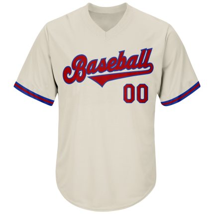 Custom Red-Royal Rib-Knit Baseball Jersey Shirt - Personalized Throwback Design Personalized Cream Red-Royal Throwback Rib-Knit