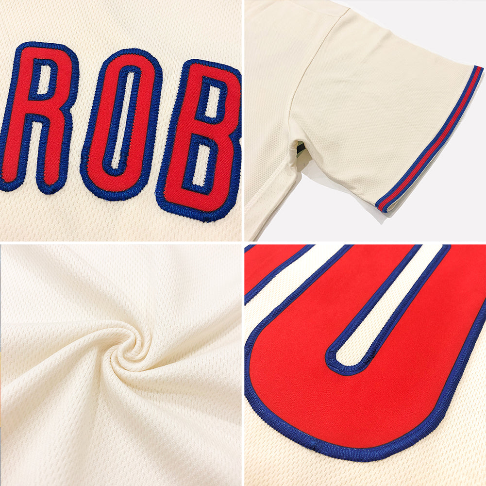 Custom Red-Royal Rib-Knit Baseball Jersey Shirt - Personalized Throwback Design Personalized Cream Red-Royal Throwback Rib-Knit - Image 7