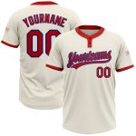 Personalized Red-Royal Two-Button Unisex Softball Jersey - Custom Cream Design Personalized Cream Red-Royal Two-Button Unisex