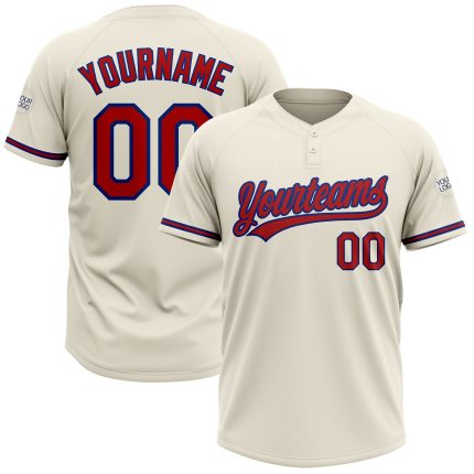 Personalized Unisex Softball Jersey - Cream Red-Royal Two-Button Design Personalized Cream Red-Royal Two-Button Unisex Softball