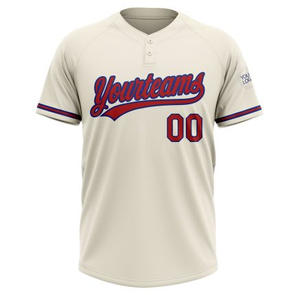 Personalized Unisex Two-Button Softball Jersey in Cream Red-Royal Color Personalized Cream Red-Royal Two-Button Unisex Softball